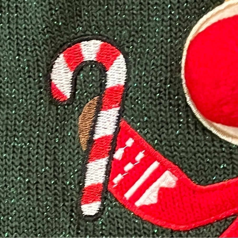 Green Christmas Sweater Women's Size M Rudolph Reindeer Red Nose Poms Snowflakes - Picture 6 of 13